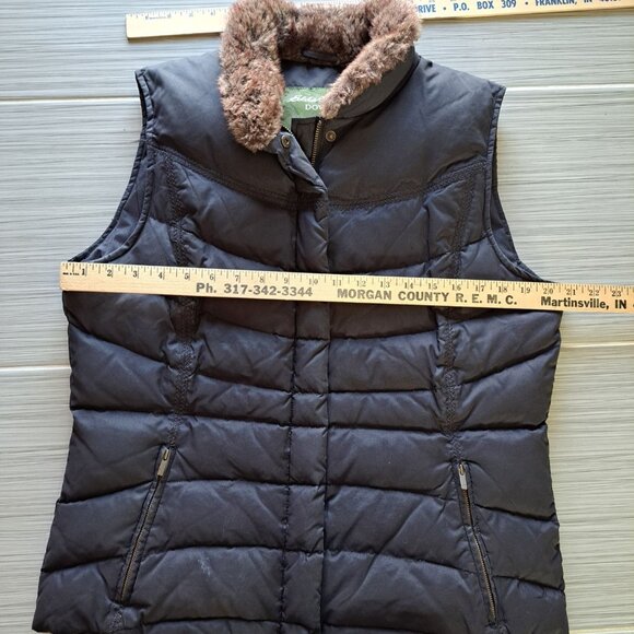 Eddie Bauer Women's Goose Down Puffer Vest Faux Fur Collar Black Size Large - Picture 6 of 8